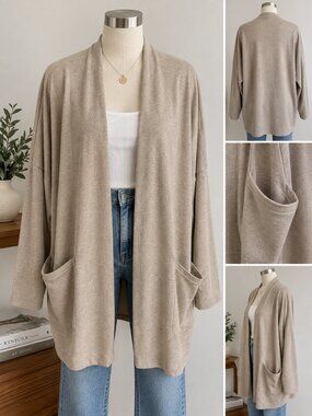 Pact Airplane Wrap Cardigan M/L Beige Organic Cotton Oversized Travel Sweater
